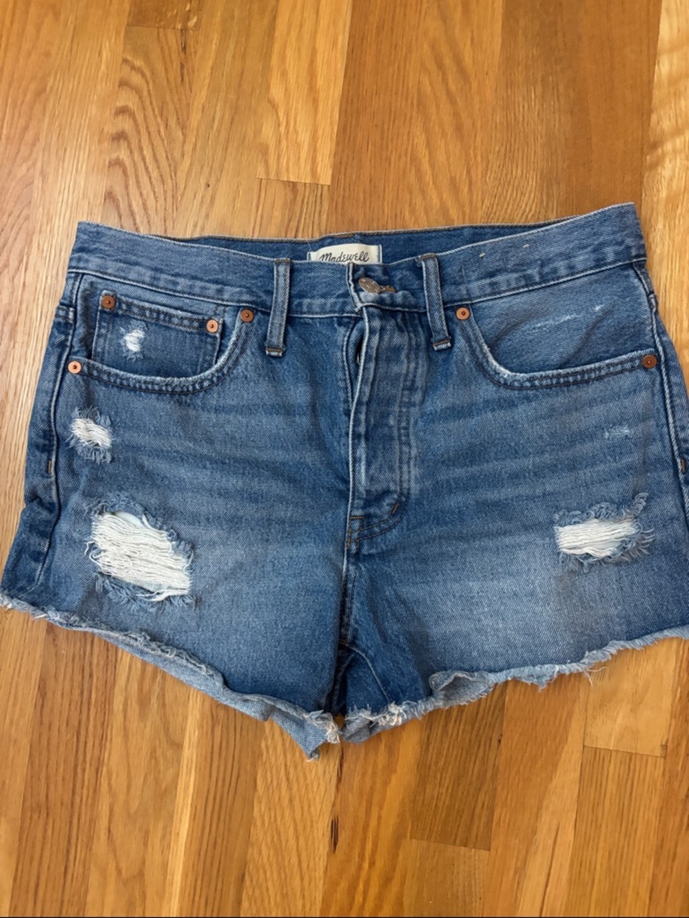 Madewell Distressed Medium Blue Denim Cutoff Shorts